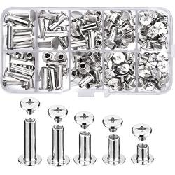 Pangda 80 Set Chicago Binding Screws Assorted Kit 5 Sizes Metal Round Cross Head Stud Screw Posts Nail Rivet Chicago Button for DIY Leather Decoration Bookbinding (5 x 6, 10, 12, 15, 18)