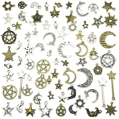 Celestial Mixed Sun Moon Star Charms, JIALEEY Wholesale Bulk Lots Antique Alloy Charms Pendants DIY for Necklace Bracelet Jewelry Making and Crafting, 100g(74PCS) Celestial Mixed Sun Moon Star Charms, JIALEEY Wholesale Bulk Lots Antique Alloy Charms Pendants DIY for Necklace Bracelet Jewelry Making and Crafting, 100g(74PCS)