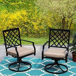 PHI Villa Patio Swivel Chair Outdoor Metal Dining Chairs Patio Furniture Sets Garden Backyard Cushion All-Weather - 2 PC