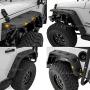 Razer Auto Rock Crawler Stubby Smooth Black Finished Pocket Style+Rivet Front+Rear 4pcs Fender Flares w/ 10x LED Light Side Maker (Smooth Black) for 07-17 Jeep Wrangler JK