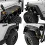 Razer Auto Rock Crawler Stubby Smooth Black Finished Pocket Style+Rivet Front+Rear 4pcs Fender Flares w/ 10x LED Light Side Maker (Smooth Black) for 07-17 Jeep Wrangler JK