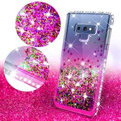 Compatible for Samsung Galaxy Note 9 Case, with [Temper Glass Screen Protector] SOGA Diamond Glitter Liquid Quicksand Cover Cute Girl Women Phone Case [Clear/Pink]