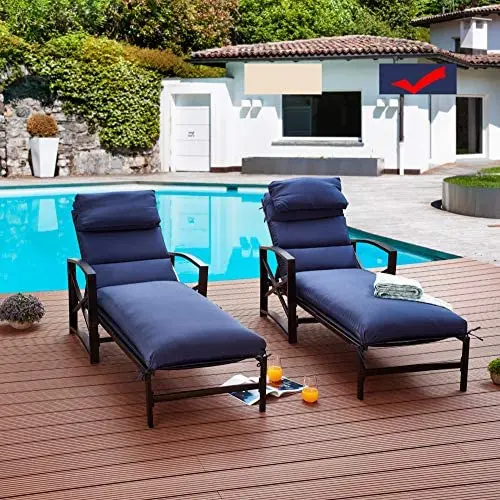 LOKATSE HOME Outdoor Patio Chaise Lounge Chair with Adjustable Backrest and Arms Metal Lounger Furniture All Weather, Blue LOKATSE HOME Outdoor Patio Chaise Lounge Chair with Adjustable Backrest and Arms Metal Lounger Furniture All Weather, Blue