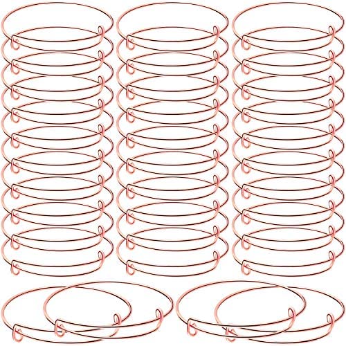 30 Pieces Expandable Bangle Bracelets Adjustable Wire Blank Bangles Metal Bracelets for DIY Jewelry Making (Rose Gold)