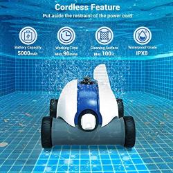 PAXCESS Cordless Automatic Pool Cleaner, Robotic Pool Cleaner with 5000mAh Rechargeable Battery, 90 Mins Working Time, IPX8 Waterproof, Lightweight, Good for Cleaning In-Ground/Above Ground Pool