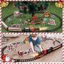 Temi Train Sets w/ Steam Locomotive Engine, Cargo Car and Tracks, Battery Operated Play Set Toy w/ Smoke, Light & Sounds, Perfect for Kids, Boys & Girls, Red