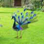 YOUKOOD Garden Outdoor Indoor Decor Statues, Metal Yard Art Peacocks Lawn Ornaments Yard Party Landscape Figurine Decorations (Blue Peacock)