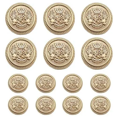 MebuZip 14 Pieces Matte Gold Metal Blazer Button Set 15mm 20mm for Blazers, Suits, Sport Coats, Uniform, Jackets (MBM21)
