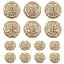 MebuZip 14 Pieces Matte Gold Metal Blazer Button Set 15mm 20mm for Blazers, Suits, Sport Coats, Uniform, Jackets (MBM21)
