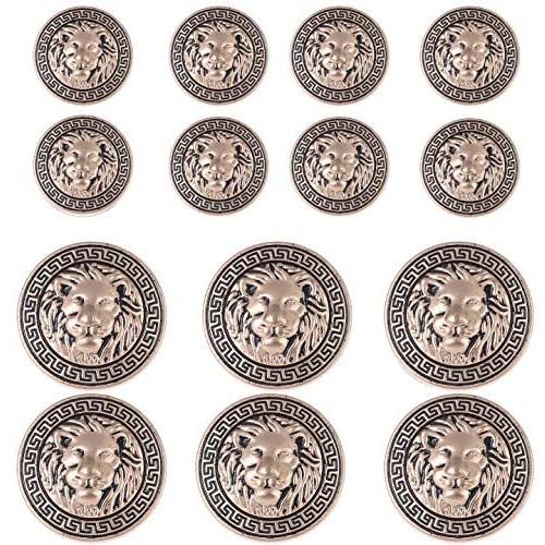 14 Pieces Gold Vintage Antique Metal Blazer Button Set - 3D Lion Head - for Blazer, Suits, Sport Coat, Uniform, Jacket 18mm 23mm