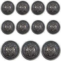 11 Piece Black Metal Blazer Button Set - Crown - for Blazer, Suits, Sport Coat, Uniform, Jacket 18mm 23mm