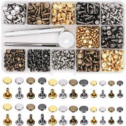 480 Sets Leather Rivets, 3 Sizes 4 Colors Double Cap Rivet Tubular Metal Studs with Setting Tools for DIY Leather Craft, Clothes, Shoes, Bags, Belts Repair Decoration