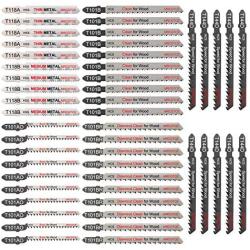 50 Piece Contractor JigSaw Blades Set with Storage Case, Assorted T-Shank Jig saw Blades for Wood, Plastic and Metal Cutting(T118A,T118B,T101AO,T101B,T101BR,T144D)