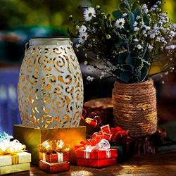 Solar Lantern Outdoor Hanging Decor Lanterns Decorative Garden Powered Decorations Patio Porch Lights Pathway Tabletop Lamps Table Light Outside Floor Moroccan Pathway Metal Yard 1 Pc (White)