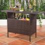 Giantex Outdoor Patio Rattan Wicker Bar Counter Table with 2 Steel Shelves, 2 Sets of Rails Garden Patio Furniture, 55.1''X18.5''X36.2''(LXWXH), Brown