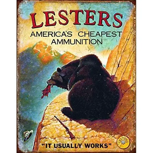 Desperate Enterprises Lesters Ammo Tin Sign, 12.5'' W x 16'' H Desperate Enterprises Lesters Ammo Tin Sign, 12.5'' W x 16'' H