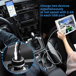 YOSH Car Charger 24W Dual Ports USB Car Charger Adapter Fast Charging Compatible with iPhone 11 Pro Max XR XS X 8 7 Plus, Galaxy S20 S10 Note, LG, iPad Pro/Air 2/Mini, Moto, Pixel and More