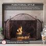 Best Choice Products 3-Panel 55x33in Solid Wrought Iron See-Through Metal Fireplace Screen, Spark Guard Safety Protector w/Decorative Scroll - Pewter