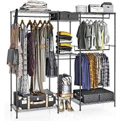 VIPEK 5 Tiers Wire Garment Rack Heavy Duty Clothes Rack Portable Clothes Wardrobe Compact Extra Large Armoire Storage Rack Metal Clothing Rack, 74.4''L x 17.7''W x 76.8''H, Max Load 595.35LBS, Black