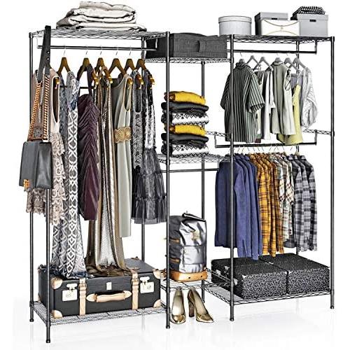 VIPEK 5 Tiers Wire Garment Rack Heavy Duty Clothes Rack Portable Clothes Wardrobe Compact Extra Large Armoire Storage Rack Metal Clothing Rack, 74.4''L x 17.7''W x 76.8''H, Max Load 595.35LBS, Black
