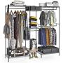 VIPEK 5 Tiers Wire Garment Rack Heavy Duty Clothes Rack Portable Clothes Wardrobe Compact Extra Large Armoire Storage Rack Metal Clothing Rack, 74.4''L x 17.7''W x 76.8''H, Max Load 595.35LBS, Black