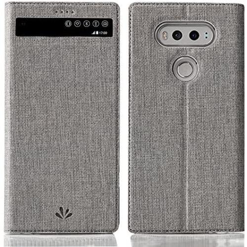 LG V20 case,Feitenn Premium Flip Leather PU Wallet View Window Smart Case Stand Kicstand Card Holder Magnetic Closure TPU Bumper Slim fit Cover case for LG V20 (Gray)
