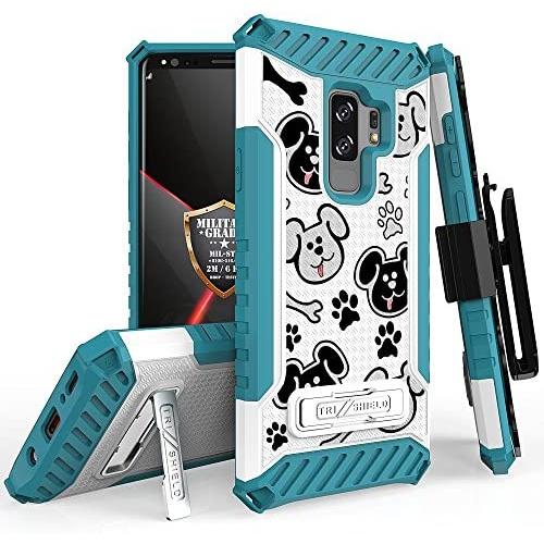 Beyond Cell Trishield Series Compatible with S9+ Case/Military Grade Rugged Cover + [Metal Kickstand] + [ Belt Clip Holster ] Compatible with Samsung Galaxy S9 Plus (2018) - Printed Cute Puppies