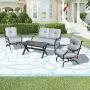 LOKATSE HOME 4 Pieces Outdoor Conversation Furniture Bistro Metal Seating Patio Armchairs Loveseat Set with Cushion & Coffee Table, 4 pcs Chair, Grey