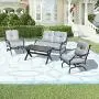 LOKATSE HOME 4 Pieces Outdoor Conversation Furniture Bistro Metal Seating Patio Armchairs Loveseat Set with Cushion & Coffee Table, 4 pcs Chair, Grey LOKATSE HOME 4 Pieces Outdoor Conversation Furniture Bistro Metal Seating Patio Armchairs Loveseat Set with Cushion & Coffee Table, 4 pcs Chair, Grey