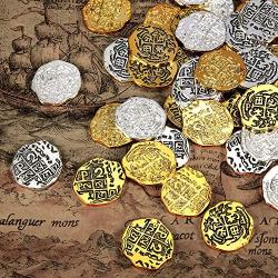 Hicarer Metal Pirate Coins Spanish Doubloon Replicas Pirate Treasure Coin Toys for Party Favor Decorations (Color Set 1, 60 Pieces)