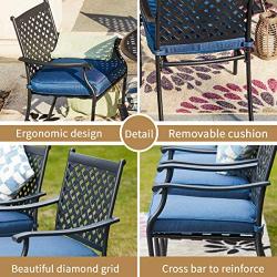 Top Space 4 Piece Metal Outdoor Wrought Iron Patio Furniture,Dinning Chairs Set with Arms and Seat Cushions (4 PC, Blue)