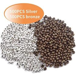 Crimp Beads 3mm, 1000 Pieces Stopper Beads Metal Bead Spacers For DIY Bracelet Jewelry Making, Bronze and Silver