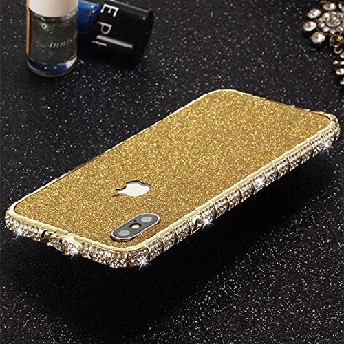 iPhone 8 Plus Diamond Bumper for Women, DMaos Sparkly Rhinestone Metal Bumper with Front and Back Glitter Sticker, Luxury for iPhone 8+ 5.5 inch - Gold