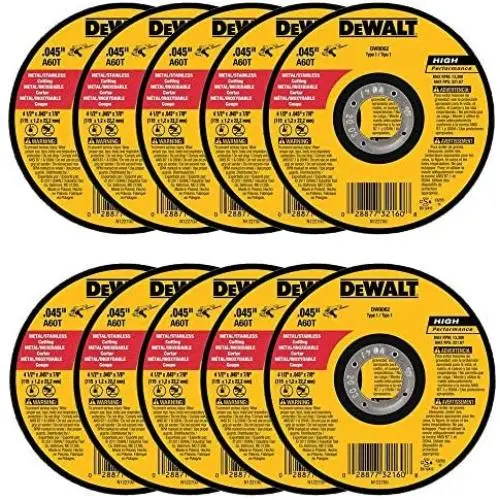 DEWALT - DW8062 - 10,PK DW8062 4-1/2''x.045''x7/8'' Metal Angle Grinder Thin Cutoff Wheel, 10 Pack, (Model: DW8062-10,PK) DEWALT - DW8062 - 10,PK DW8062 4-1/2''x.045''x7/8'' Metal Angle Grinder Thin Cutoff Wheel, 10 Pack, (Model: DW8062-10,PK)