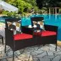 Tangkula Outdoor Rattan Loveseat, Patio Conversation Set with Cushions & Table, Modern Patio Furniture Set Wicker Sofa Set with Built-in Coffee Table, Rattan Sofas for Garden Lawn Backyard Tangkula Outdoor Rattan Loveseat, Patio Conversation Set with Cushions & Table, Modern Patio Furniture Set Wicker Sofa Set with Built-in Coffee Table, Rattan Sofas for Garden Lawn Backyard