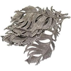 6 Pieces 85mm x 41mm Tibetan Silver Lovely Heavy Huge Bird Feather Charm Pendant for Jewelry Making (Bracelets, Necklaces, chokers, Anklet,), Crafts, Bookmark, Wind Chimes