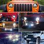 LX-LIGHT 7 Round Black Cree LED Headlight High Low Beam Compatible with Jeep Wrangler JK TJ LJ CJ Hummber H1 H2 (Pair)
