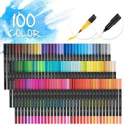 Hethrone 100 Colors Dual Brush Pens Colored Markers with 0.4mm Fine-Liner Tip and Highlighter Brush, Kid Adult Coloring Markers for Painting Lettering