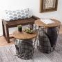 Lavish Home 80-ENDTBL-2 (Set of 2) Nesting End Storage Convertible Round Metal Basket Wood Veneer Top Accent Side Tables, Dark Brown