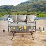 LOKATSE HOME 3 Seat Metal Patio Loveseat Bench Outdoor Furniture Bistro Set with Coffee Table for Lawn Front Porch Garden Yard or Poolside, Grey