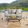 LOKATSE HOME 3 Seat Metal Patio Loveseat Bench Outdoor Furniture Bistro Set with Coffee Table for Lawn Front Porch Garden Yard or Poolside, Grey