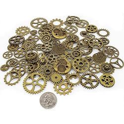 LolliBeads 120 Gram Antiqued Bronze Metal Skeleton Steampunk Watch Gear Cog Wheel Sets( 80pcs)