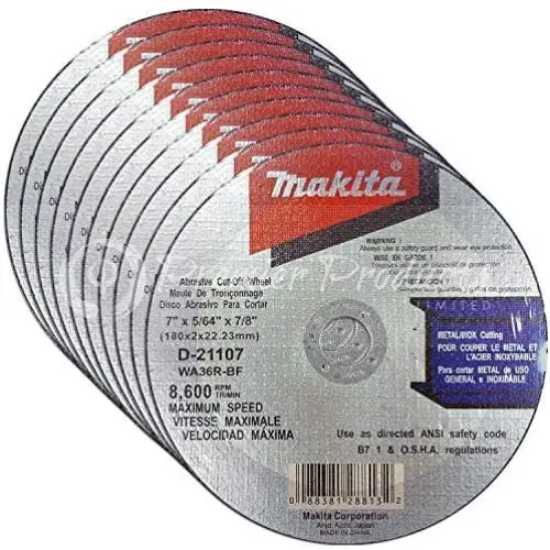 Makita 10 Pack - 7 Inch Cut Off Wheel For 7” Grinders - Aggressive Grinding For Metal & Stainless Makita 10 Pack - 7 Inch Cut Off Wheel For 7” Grinders - Aggressive Grinding For Metal & Stainless