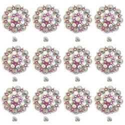 MarryAcc Berry Conchos with Screws Metal Flower Rhinestone Conchos 12 Pieces (Color 6)