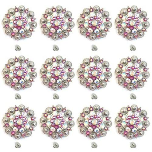 MarryAcc Berry Conchos with Screws Metal Flower Rhinestone Conchos 12 Pieces (Color 6)