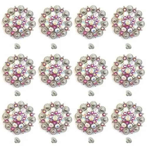 MarryAcc Berry Conchos with Screws Metal Flower Rhinestone Conchos 12 Pieces (Color 6)