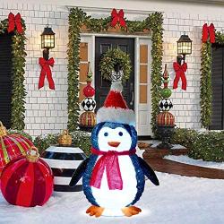 Twinkle Star 2FT Lighted Pop Up Christmas Penguin Decorations, Pre-Lit Light Up 48 LED Cool White Lights, Collapsible Easily Metal Stand Easy-Assembly Reusable for Holiday Xmas Indoor Outdoor Decor