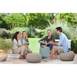 Keter Urban Knit Pouf Ottoman Set of 2 with Storage Table for Patio and Room Décor-Perfect for Balcony, Deck, and Outdoor Seating, Dune/Misty Blue