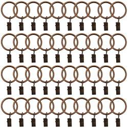 40 Pack Metal Curtain Rings with Clips Copper Decorative Drapery Rustproof Vintage 1.26 Inch Interior Diameter