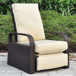 Outdoor Wicker Recliner Chair with 5.12 Cushions, Automatic Adjustable Patio Chaise Lounge Chairs, Aluminum Frame. UV Resistant and Rustless